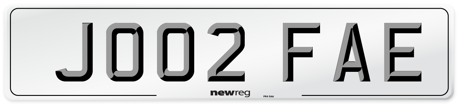 JO02 FAE Number Plate from New Reg